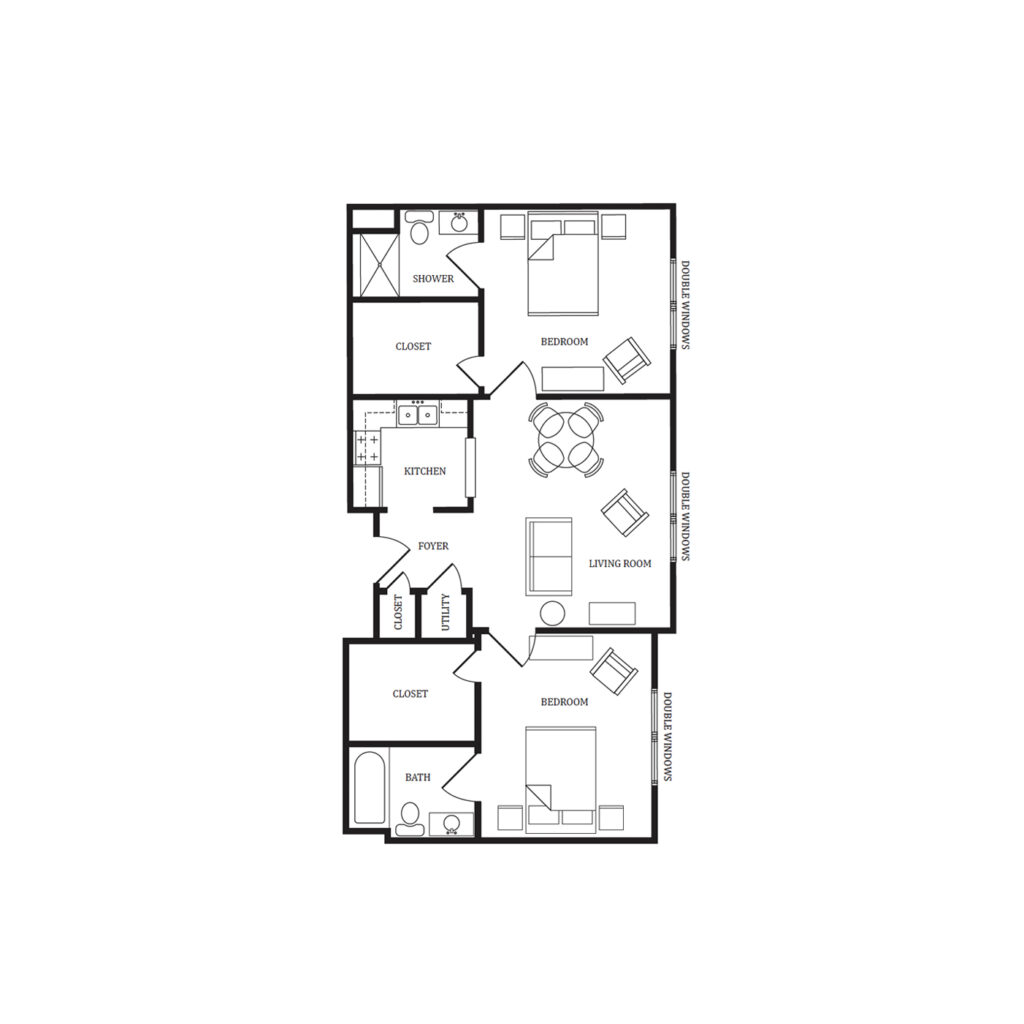 Independent Living Dogwood II, Two Bedroom floor plan image.