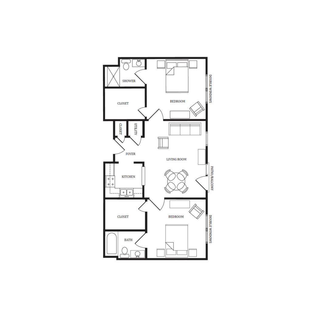 Independent Living Maple II Two Bedroom, Porch/Balcony floor plan image.